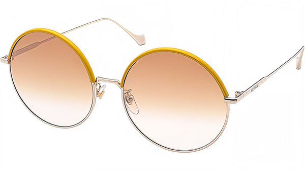 Leather Metal Gold Round Sunglasses