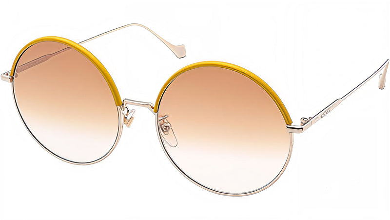 Leather Metal Gold Round Sunglasses